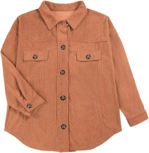 VICHYIE Womens Corduroy Shacket Blouses Button Down Shirts Pocket Long Sleeves Tops Jacket Coats